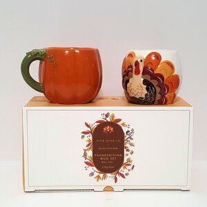 NEW Pottery Barn Kids Set of 2Thanksgiving Mugs 10 OZ Stoneware